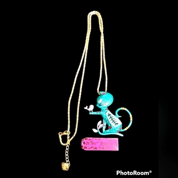 Betsey Johnson Green Cat and  purple bird necklace has extender NWT and Brooch - Picture 8 of 10
